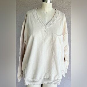 Cream V-Neck Pullover Sweater